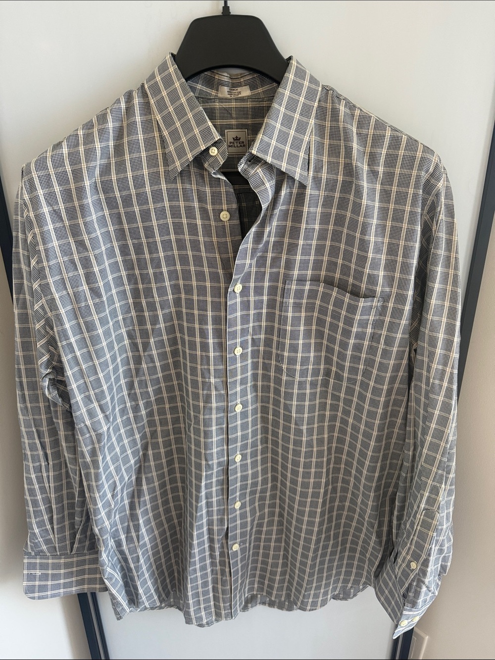 Peter Millar Blue and Gray Windowpane Button-Down Shirt